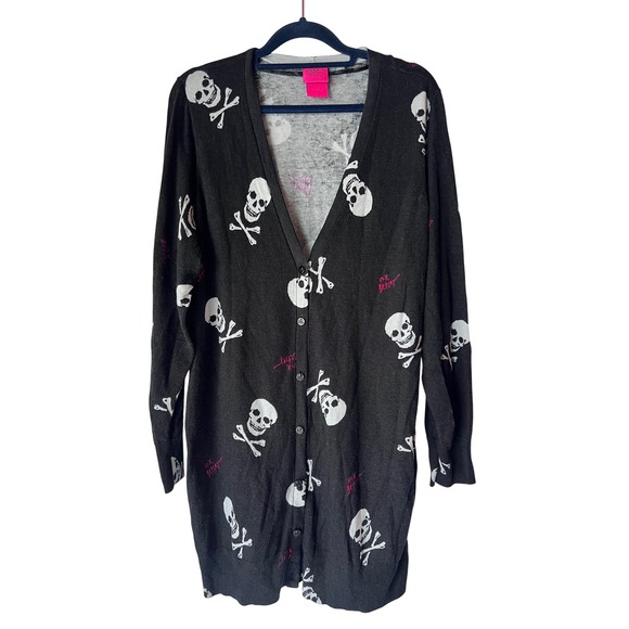 Torrid x Betsey Johnson Sweaters - Torrid x Betsey Johnson Skull Crossbones Longline Cardigan Sweater Black Pink 1